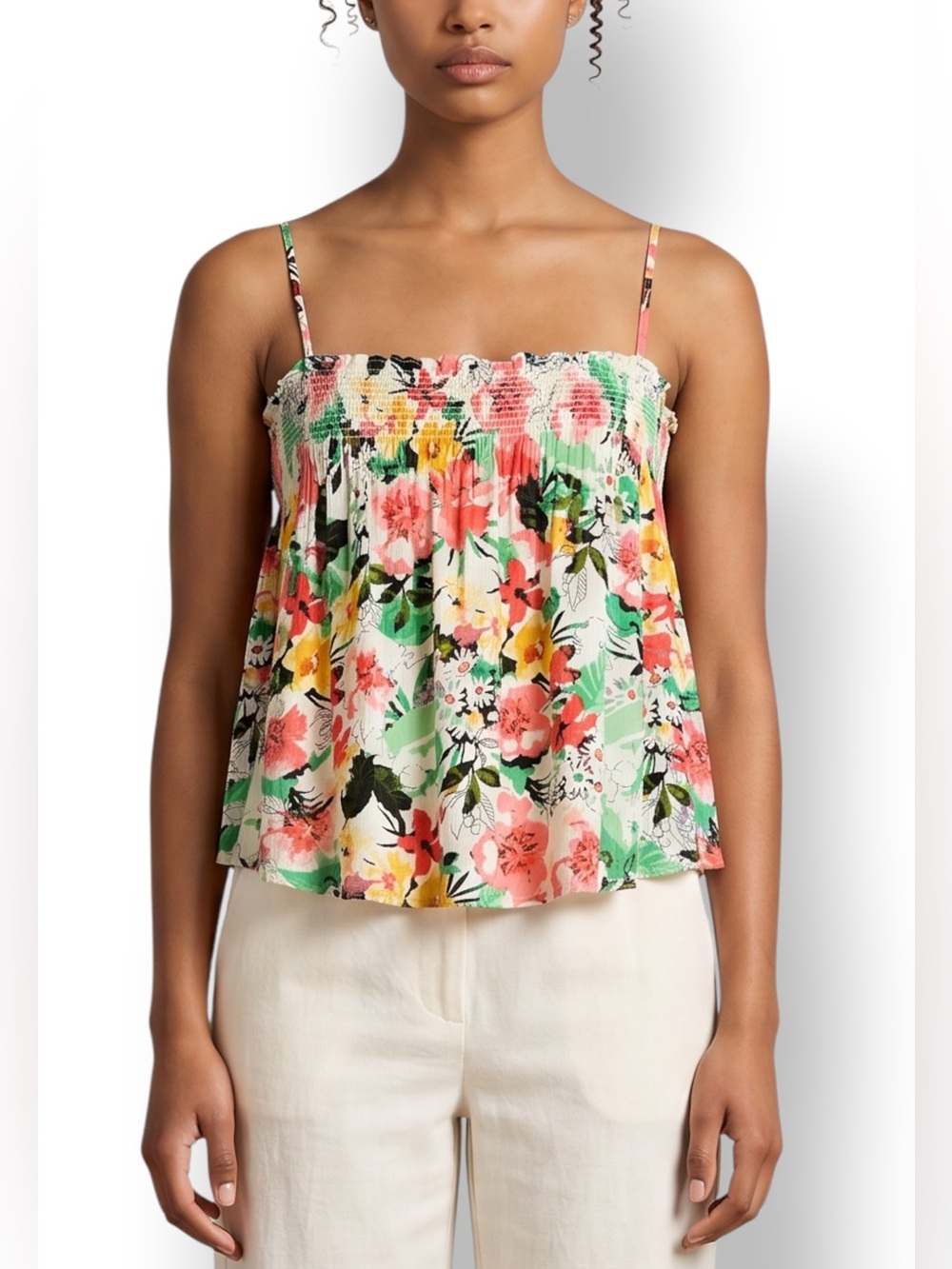 4/$20 Lush Floral Smocked Swing Cami Tank Top Small